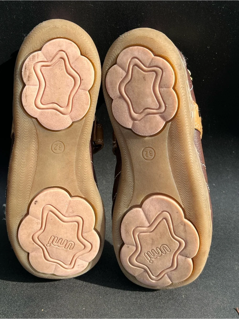 Umi Praline Brown Mary Jane Shoes with Pink& Yellow Flower Accents size 32/US 1